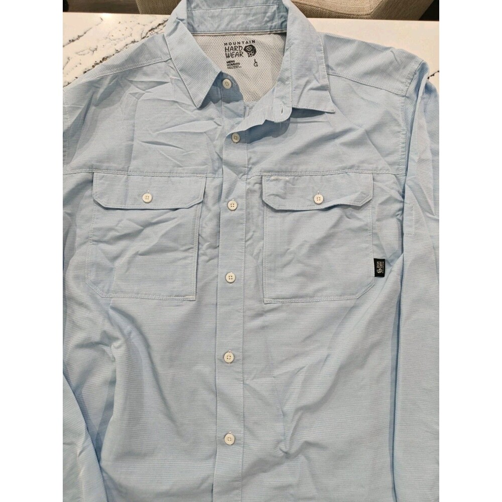 Mountain Hardwear Vented Button Up Shirt Mens Large Light Blue Polyester